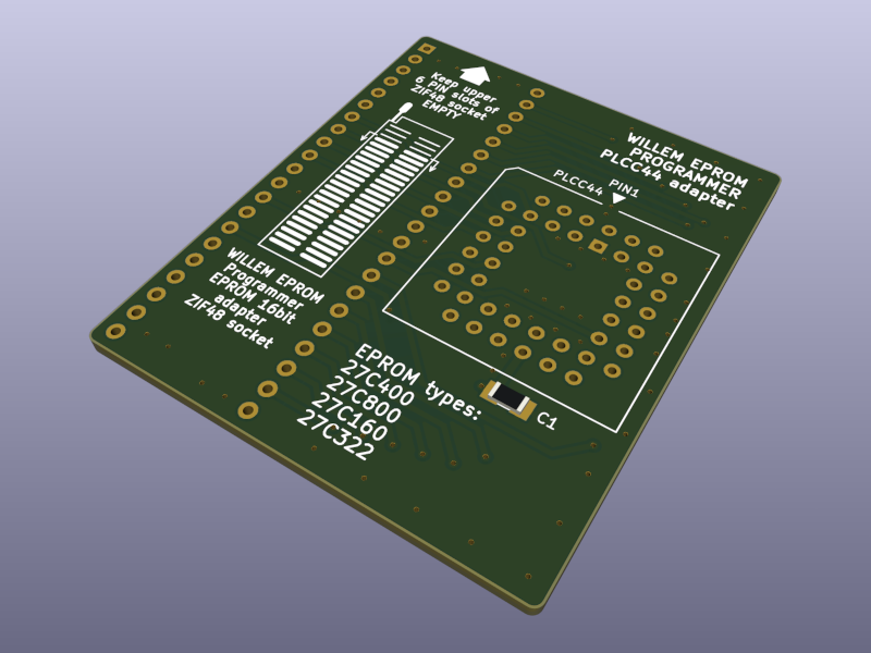 Willeprog DIL42 - PLCC44 Adapter PCB Top