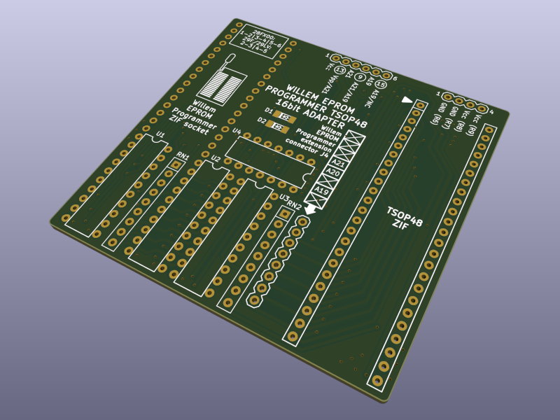 Willeprog 28FXXX 29FXXX/29LVXXX TSOP48 16 bit Adapter PCB Top